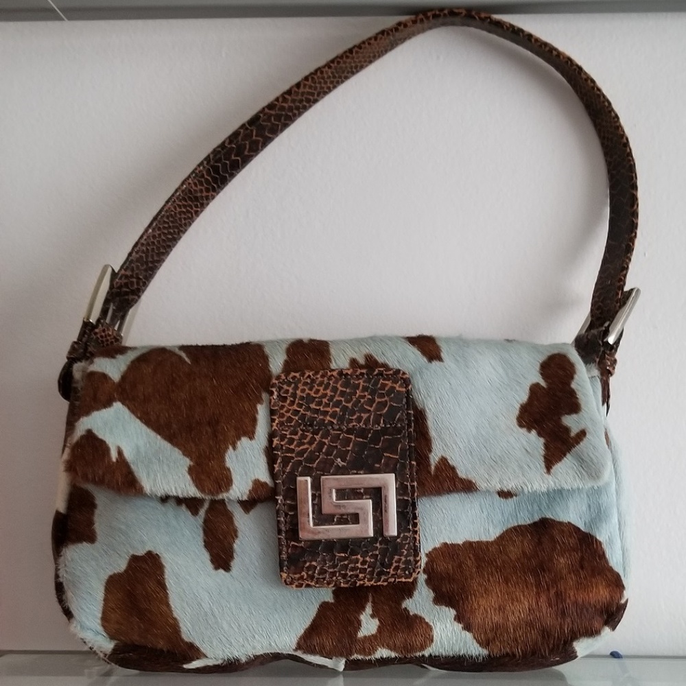 Vintage Cache Blue Cow Faux Hair Purse